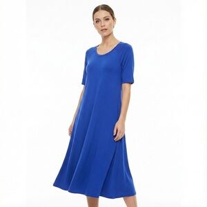 SOFT SURROUNDINGS Cobalt Blue Stretch Knit Short Sleeve Trapeze Dress US Sz L